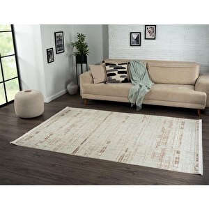 Best 108 Bej Halı Vizon Detaylı Ince Parlak Makinada Yıkanabilir Antialerjik Modern Salon Halısı 80x150 cm