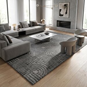 Koyu Gri Modern Geometrik Desenli Dijital Baskılı Kaymaz Tabanlı Yıkanabilir Antibakteriyel Halı 40x60 cm