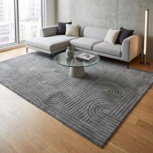 Koyu Gri Modern Geometrik Desenli Dijital Baskılı Kaymaz Tabanlı Yıkanabilir Antibakteriyel Halı 40x60 cm