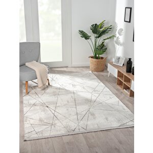 Tokyo 1703 Gri Halı Antrasit Detaylı Geometrik Desen Modern Akrilik Halı Kaymaz Taban Tozuaz 120x180 cm