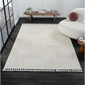 Wool Wl008a Bej Halı Sisal Bukle Dekoratif Kabartmalı Halı Tozsuz Antialerjik Salon Halısı Koridor 100x300 cm