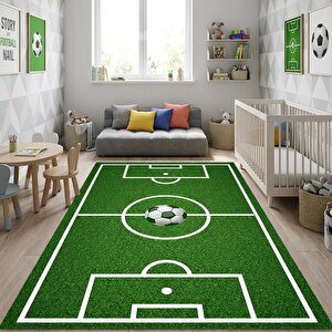 Futbol Sahası Desenli Çocuk Odası Halısı – Kaymaz Tabanlı Yıkanabilir Dijital Baskı Halı Dijital 160x300 cm