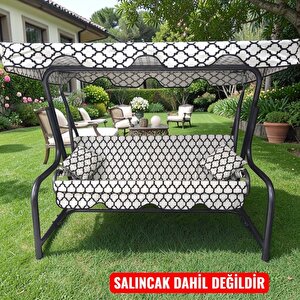 3 Kişilik Salıncak Lüks Kılıf Seti̇ 10cm Süngerli Alaçatı Desen 3 Kişilik Bahçe Salıncak Minderi