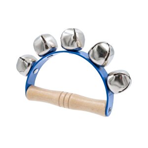 Ahşap Saplı Ritim El Zili 5 Zilli Mavi 10.5 Cm