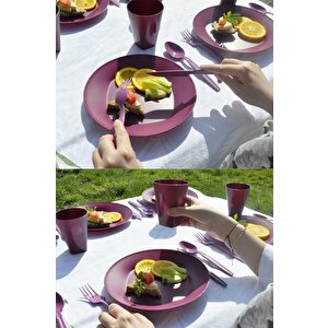 Çantalı Kamp Piknik Seti 4 Kişilik Mor