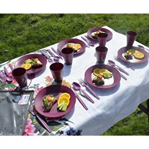 Çantalı Kamp Piknik Seti 4 Kişilik Mor