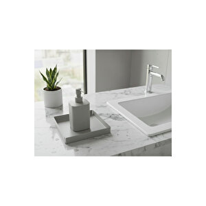 Açık Gri Kare Galvaniz Metal Banyo Tablası - Lavabo Üstü Sabunluk Ve Düzenleyici Tepsi