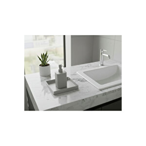 Açık Gri Kare Galvaniz Metal Banyo Tablası - Lavabo Üstü Sabunluk Ve Düzenleyici Tepsi