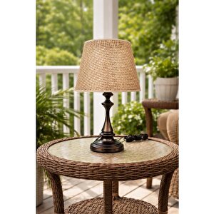 Faro Abajur Si̇yah Metal Gövdeli̇ Rattan Kahverengi̇ Şapkali