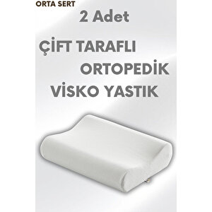 Çift Taraflı Visko Boyun Destek Yastığı - Ortopedik Anti Stres Süper Soft 2 Adet (orta Yumuşak)