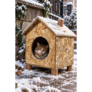 Orta Boy Kedi Evi OSB Su Yalıtımlı Rüzgar ve Soğuğa Dayanıklı Ahşap Kedi Evi, Sokak Hayvanları İçin Kedi Barınağı, Kedi Yuvası 43x40x37 cm CAT14