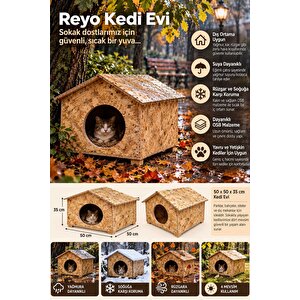 50x50x35 cm Kedi Evi, Dış Ortama, Rüzgar ve Soğuğa Dayanıklı Ahşap Kedi Yuvası, Yavru ve Yetişkin Kediler İçin Barınak OSB CAT17