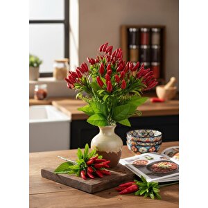Yapay Çiçek 3lü Set Kırmızı Biber Demeti 35cm 81 Biberli