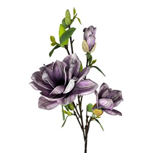 Yapay Çiçek Eva Koyu Mor Manolya 3 Çiçekli Uzun Dal 90cm Gerçeksi Doku
