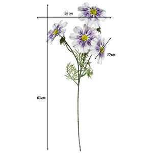 Yapay Çiçek Mor Beyaz Papatya 4çiçekli Uzun Dal 63cm Gerçeksi Doku