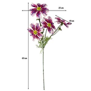 Yapay Çiçek Fuşya Beyaz Papatya 4çiçekli Uzun Dal 63cm Gerçeksi Doku