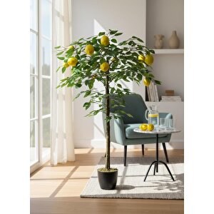 Yapay Limon Ağacı 100cm 12 Limonlu Doğal Görünümlü Siyah Plastik Saksılı Yapay Ağaç