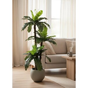 Yapay Ağaç Sıkas Palmiye Ağacı Mokka Küre Saksıda 120*50cm 45 Yapraklı