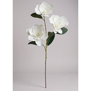 Yapay Çiçek Beyaz Manolya Islak Doku 3 Kafalı Uzun Dal Çiçek Flowers 80cm