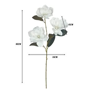 Yapay Çiçek Beyaz Manolya Islak Doku 3 Kafalı Uzun Dal Çiçek Flowers 80cm