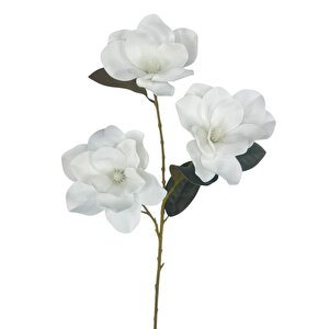 Yapay Çiçek Beyaz Manolya Islak Doku 3 Kafalı Uzun Dal Çiçek Flowers 80cm