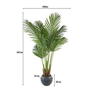 Yapay Ağaç Areka Ağacı Palmiye Ağacı Antrasit Küre Saksıda 140cm Salon Bitkisi