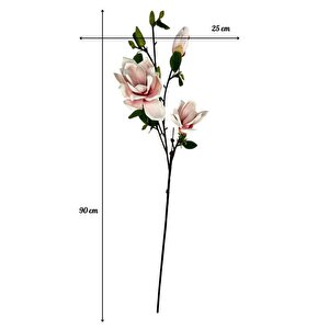 Yapay Çiçek Eva Açık Pembe Manolya 3 Çiçekli Uzun Dal 90cm Gerçeksi Doku