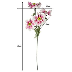 Yapay Çiçek Pembe Beyaz Papatya 4çiçekli Uzun Dal 63cm Gerçeksi Doku
