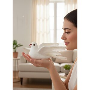 Yapay Kuş Beyaz Güvercin Dekoratif Beyaz Kumru Güvercin 18cm