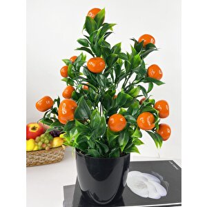 Yapay Çiçek Mandalina Ağacı Siyah Saksıda Mandalina 30cm