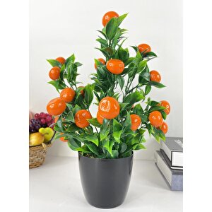 Yapay Çiçek Mandalina Ağacı Siyah Saksıda Mandalina 30cm