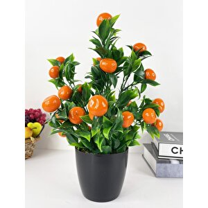 Yapay Çiçek Mandalina Ağacı Siyah Saksıda Mandalina 30cm