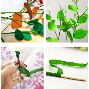 3lü Set Çiçekçi Bandı Yeşil Renk Yapay Çiçek Latex Köpük Çiçek Sapı Sarma Yeşil Bant 30metre
