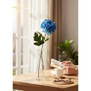 Yapay Çiçek Krizantem Mavi 90cm Tek Dal Kumaş Çiçek Uzun Dal