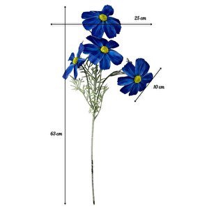 Yapay Çiçek Mavi Papatya 4çiçekli Uzun Dal 63cm Gerçeksi Doku