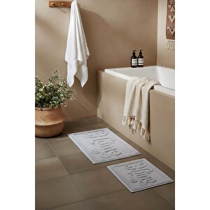 Açık Gri Home Kabartmalı Pamuklu 2’li Banyo & Klozet Paspas Takımı