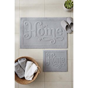 Açık Gri Home Kabartmalı Pamuklu 2’li Banyo & Klozet Paspas Takımı
