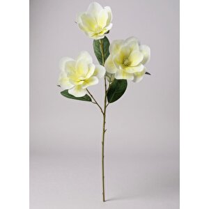 Yapay Çiçek Krem Manolya Islak Doku 3 Kafalı Uzun Dal Çiçek Flowers 80cm