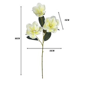 Yapay Çiçek Krem Manolya Islak Doku 3 Kafalı Uzun Dal Çiçek Flowers 80cm