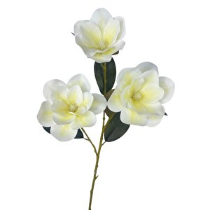Yapay Çiçek Krem Manolya Islak Doku 3 Kafalı Uzun Dal Çiçek Flowers 80cm