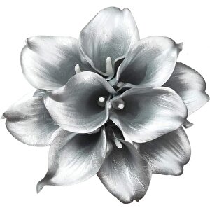 Yapay Çiçek Gümüş Renk Gala Eva Malzeme Silver Cala Flower 8li Demet