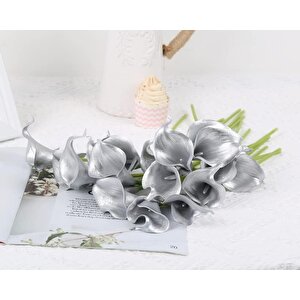 Yapay Çiçek Gümüş Renk Gala Eva Malzeme Silver Cala Flower 8li Demet