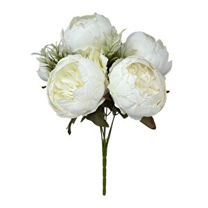 Yapay Çiçek Beyaz Şakayık Demeti 7dallı Buket 5 Şakayık 2 Aradal Çiçekleri 40*25cm