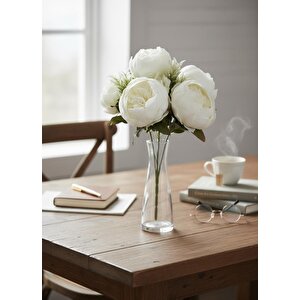 Yapay Çiçek Beyaz Şakayık Demeti 7dallı Buket 5 Şakayık 2 Aradal Çiçekleri 40*25cm