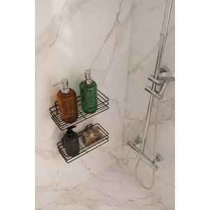 2'li Siyah Yapışkanlı Banyo Rafı, Duş Şampuanlık, Paslanmaz Metal Duvar Rafı (vidala Veya Yapıştır) - Tş-01