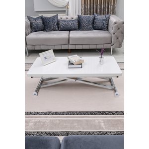 Akıllı Sehpa Home Üst Tabla Mdf Beyaz Oval Köşe Alt Ayak Krom Kaplama 60x120 cm