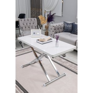 Akıllı Sehpa Home Üst Tabla Mdf Beyaz Oval Köşe Alt Ayak Krom Kaplama 60x120 cm