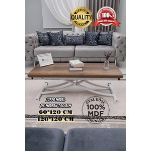 Akıllı Sehpa Juppo Üst Tabla Mdf Barok Koyu Ceviz Oval Köşe Alt Beyaz Içe Kıvrım 60x120 cm
