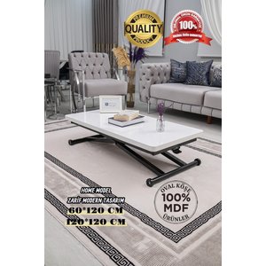 Akıllı Sehpa Home Üst Tabla Mdf Beyaz Oval Köşe Alt Mekanizma Siyah Renk 60x120 cm