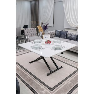 Akıllı Sehpa Home Üst Tabla Mdf Beyaz Oval Köşe Alt Mekanizma Siyah Renk 60x120 cm